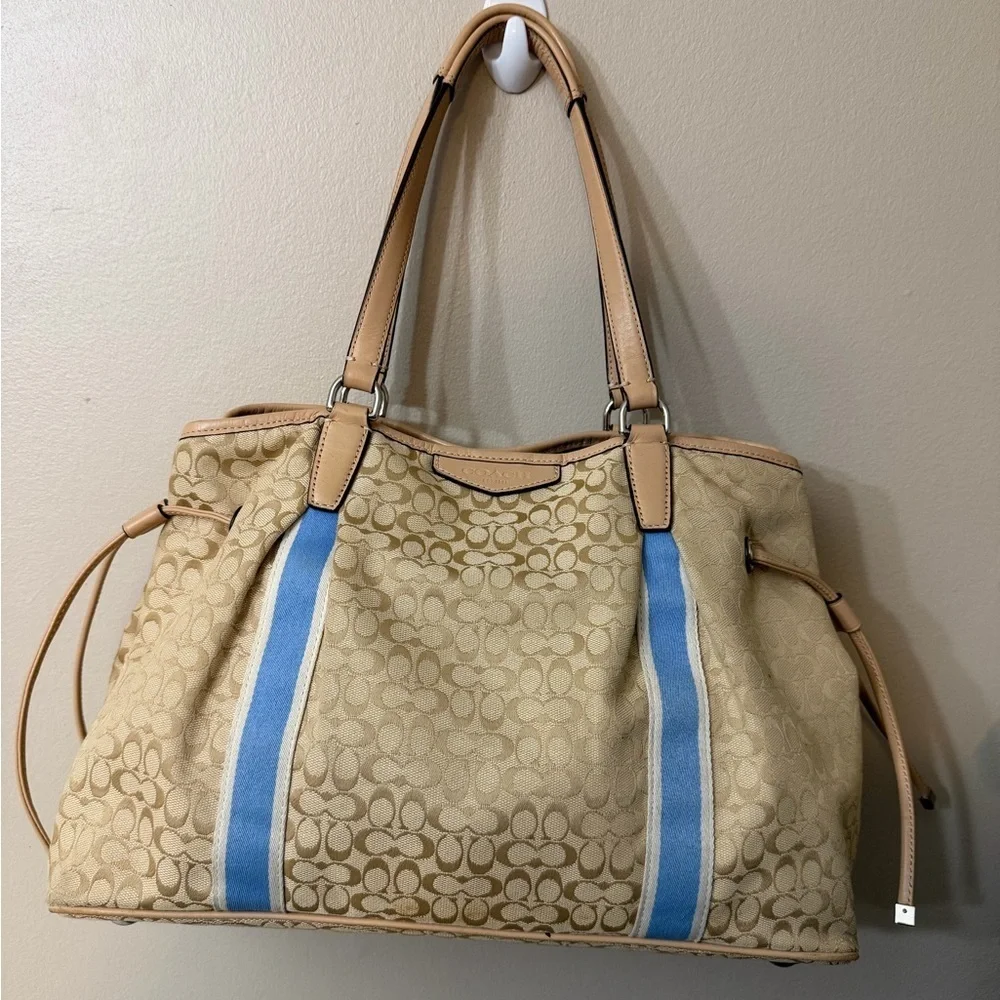 Coach Tan and Blue Shoulder Bag#F26130